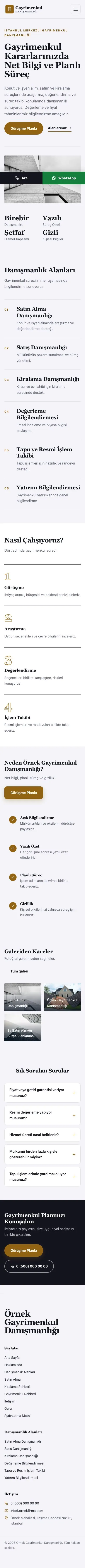 Editoryal Lacivert Turuncu – Emlak Danışmanlığı Web Sitesi mobil görünümü