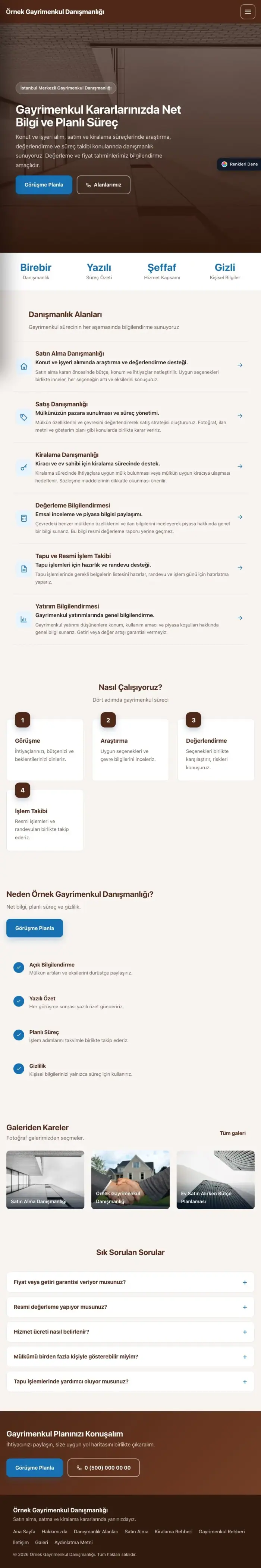 Sol Menü Kahve Mavi – Emlak Danışmanlığı Web Sitesi tablet görünümü