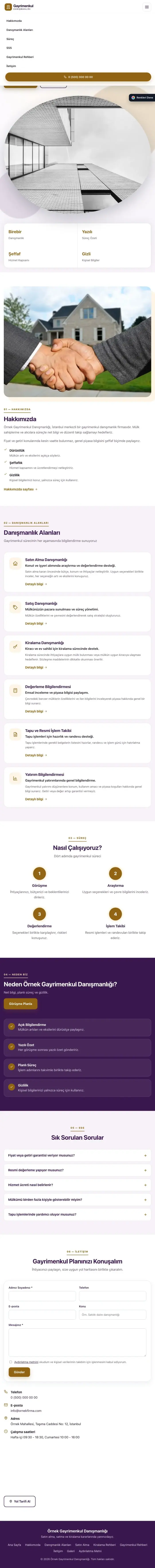 Tek Sayfa Mor Turuncu – Emlak Danışmanlığı Web Sitesi tablet görünümü