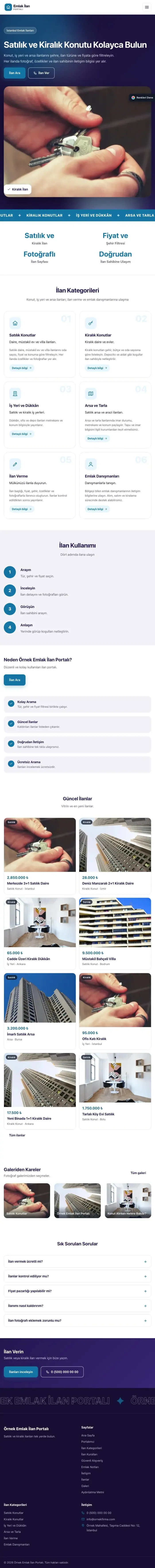 Hareketli Lacivert Mavi – Emlak İlan Portalı Web Sitesi tablet görünümü
