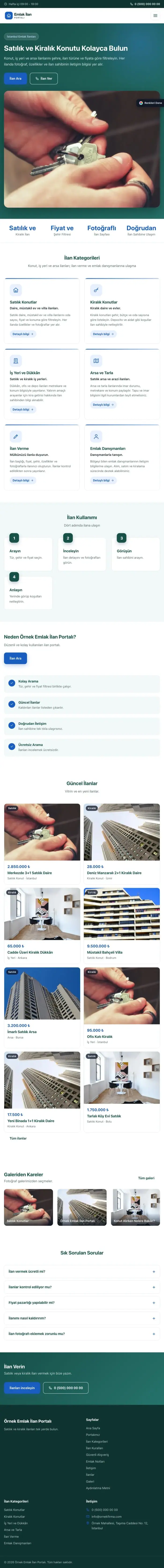 Klasik Petrol Mavi – Emlak İlan Portalı Web Sitesi tablet görünümü