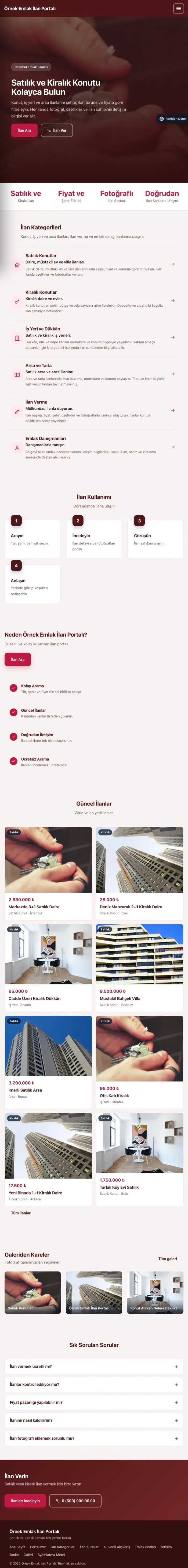 Sol Menü Bordo Kırmızı – Emlak İlan Portalı Web Sitesi tablet görünümü