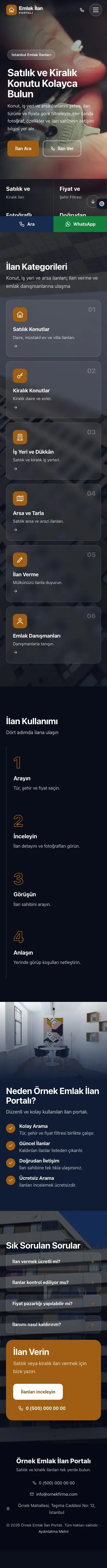 Tam Ekran Mavi Turuncu – Emlak İlan Portalı Web Sitesi mobil görünümü