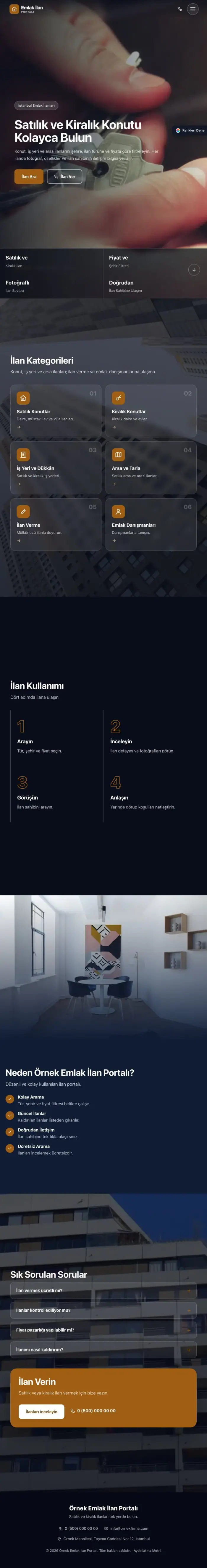 Tam Ekran Mavi Turuncu – Emlak İlan Portalı Web Sitesi tablet görünümü