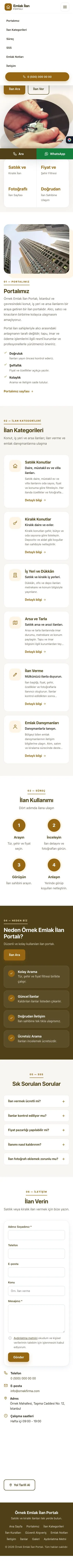 Tek Sayfa Kahve Turuncu – Emlak İlan Portalı Web Sitesi mobil görünümü