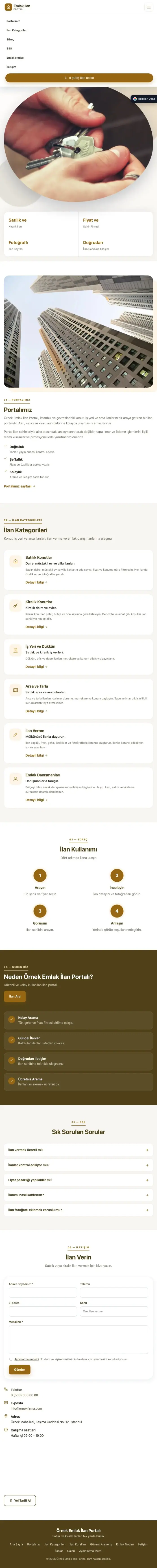 Tek Sayfa Kahve Turuncu – Emlak İlan Portalı Web Sitesi tablet görünümü