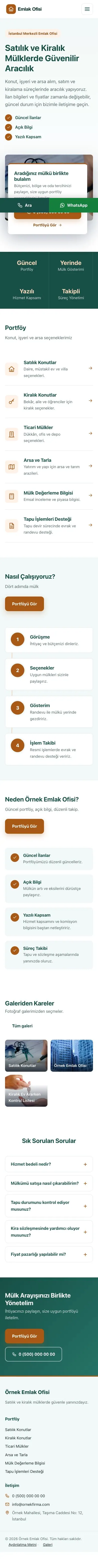 Bölünmüş Petrol Turuncu – Emlak Ofisi Web Sitesi mobil görünümü