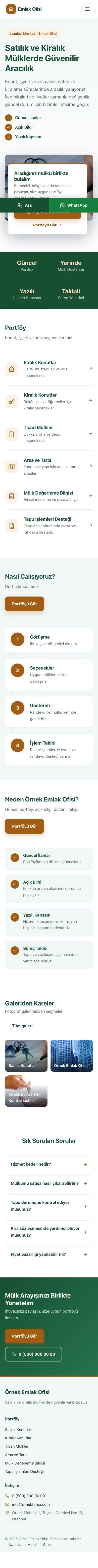 Bölünmüş Yeşil Turuncu – Emlak Ofisi Web Sitesi mobil görünümü