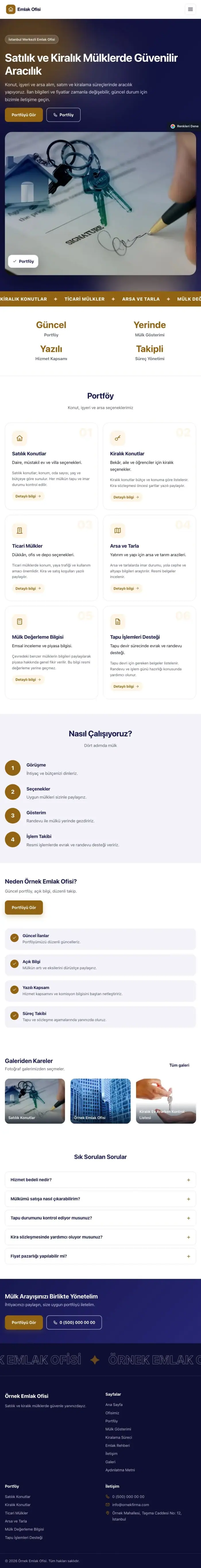 Hareketli Lacivert Turuncu – Emlak Ofisi Web Sitesi tablet görünümü