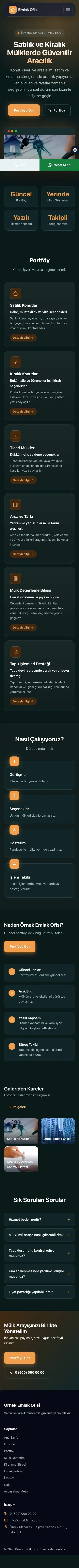 Koyu Modern Petrol Turuncu – Emlak Ofisi Web Sitesi mobil görünümü