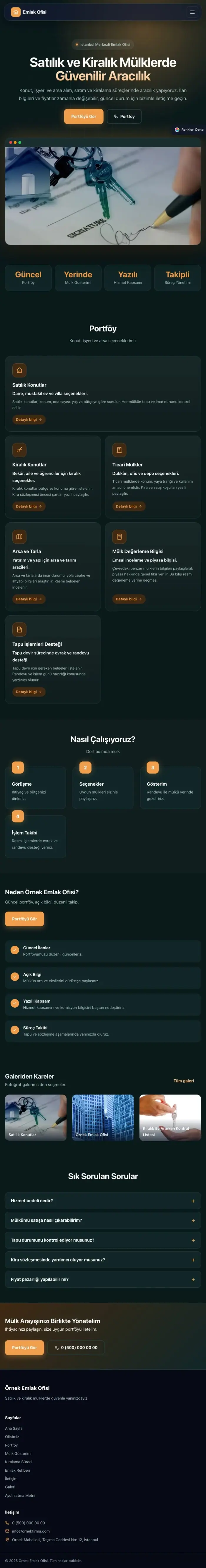 Koyu Modern Petrol Turuncu – Emlak Ofisi Web Sitesi tablet görünümü