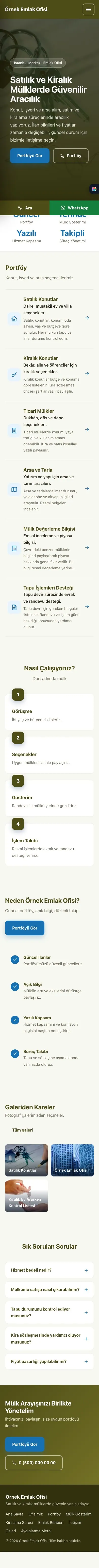 Sol Menü Zeytin Mavi – Emlak Ofisi Web Sitesi mobil görünümü