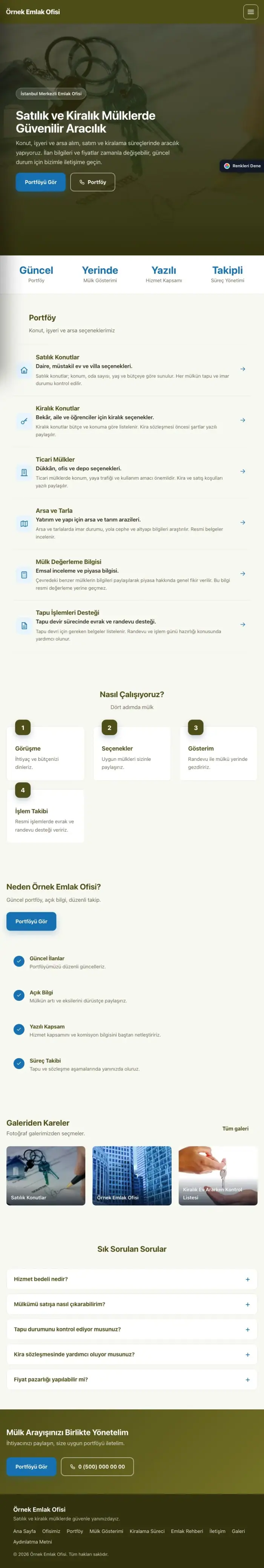 Sol Menü Zeytin Mavi – Emlak Ofisi Web Sitesi tablet görünümü