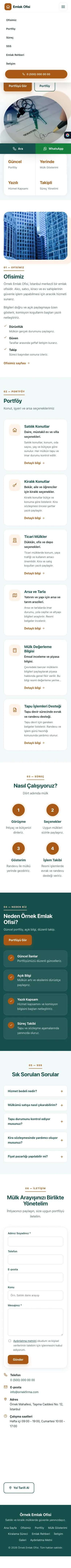 Tek Sayfa Petrol Turuncu – Emlak Ofisi Web Sitesi mobil görünümü