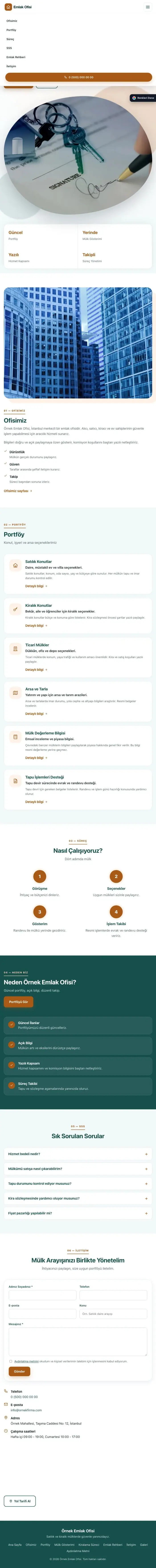 Tek Sayfa Petrol Turuncu – Emlak Ofisi Web Sitesi tablet görünümü
