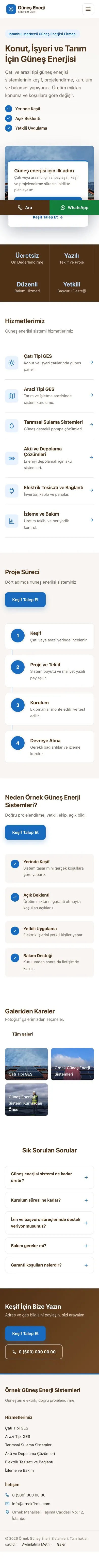 Bölünmüş Kahve Mavi – Enerji ve Güneş Web Sitesi mobil görünümü