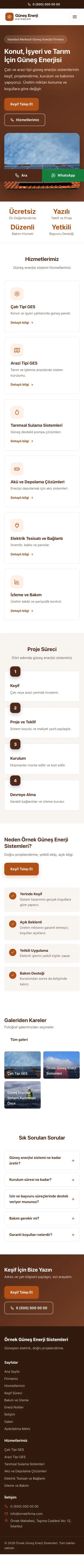 Klasik Kahve Turuncu – Enerji ve Güneş Web Sitesi mobil görünümü