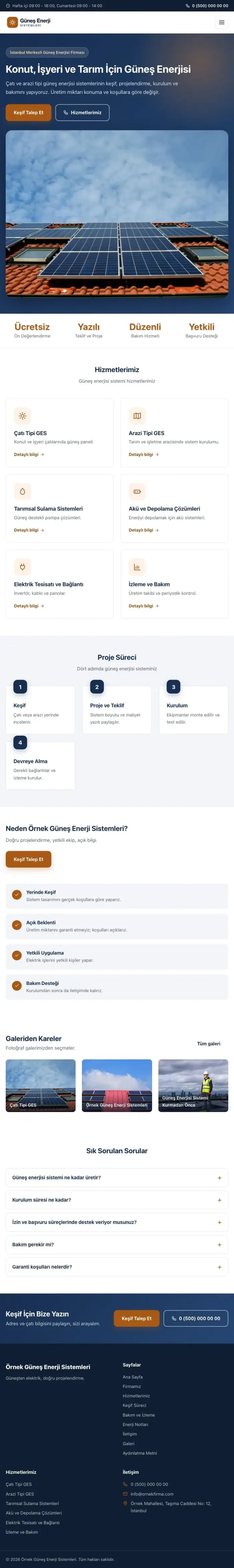 Klasik Mavi Turuncu – Enerji ve Güneş Web Sitesi tablet görünümü