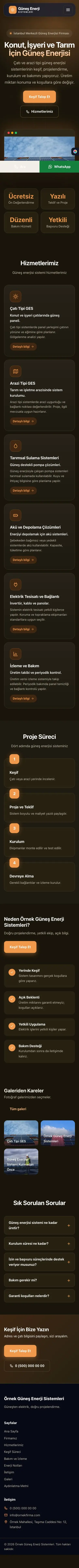 Koyu Modern Kahve Turuncu – Enerji ve Güneş Web Sitesi mobil görünümü