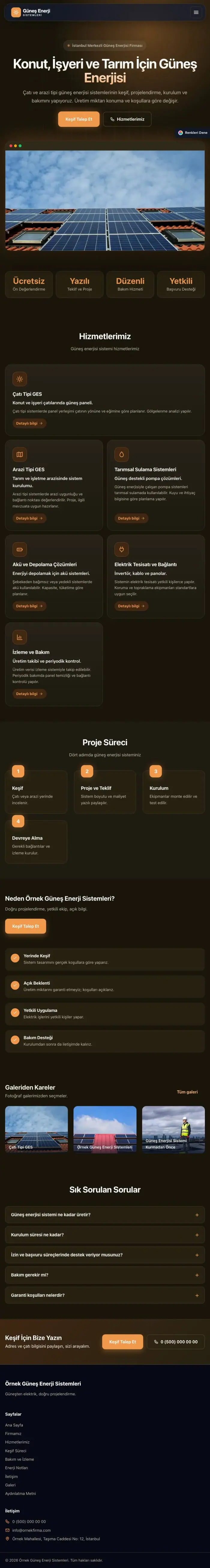 Koyu Modern Kahve Turuncu – Enerji ve Güneş Web Sitesi tablet görünümü