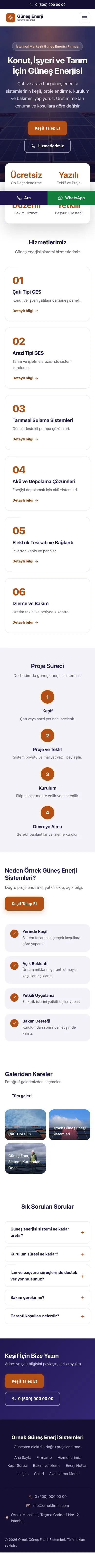 Merkez Lacivert Turuncu – Enerji ve Güneş Web Sitesi mobil görünümü