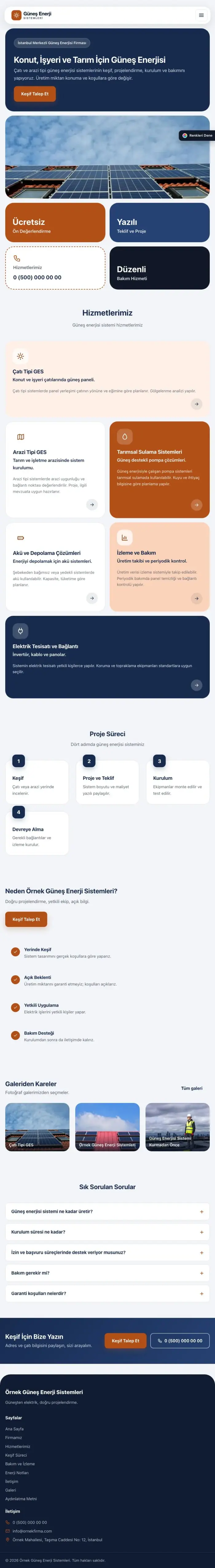 Mozaik Mavi Turuncu – Enerji ve Güneş Web Sitesi tablet görünümü