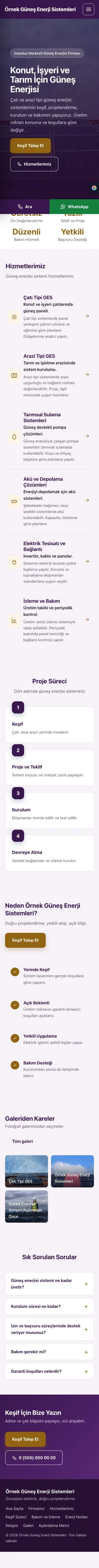 Sol Menü Mor Turuncu – Enerji ve Güneş Web Sitesi mobil görünümü