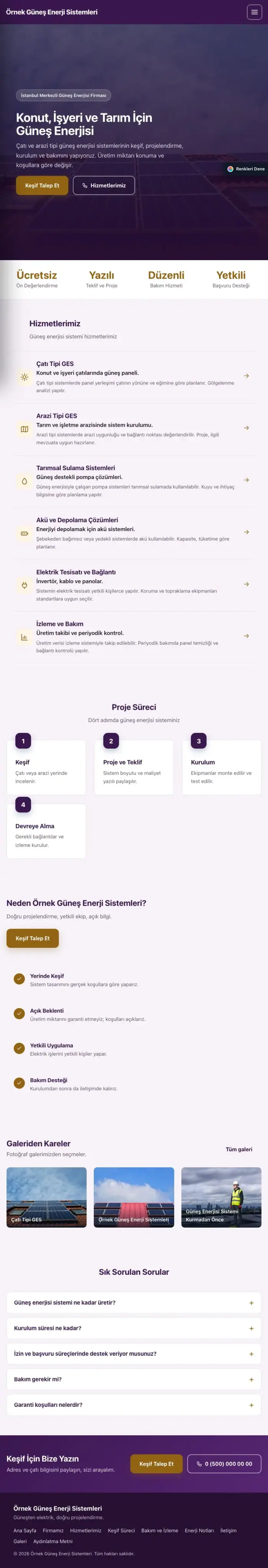 Sol Menü Mor Turuncu – Enerji ve Güneş Web Sitesi tablet görünümü