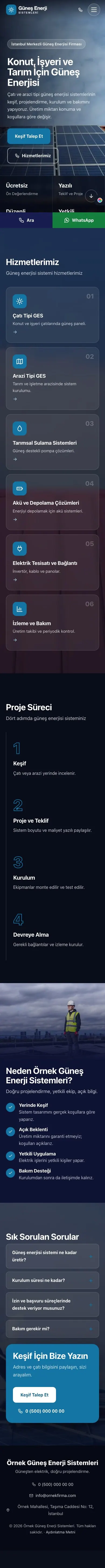 Tam Ekran Lacivert Mavi – Enerji ve Güneş Web Sitesi mobil görünümü
