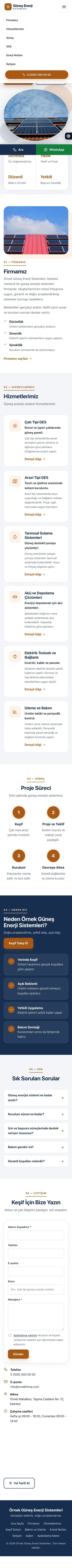 Tek Sayfa Mavi Turuncu – Enerji ve Güneş Web Sitesi mobil görünümü