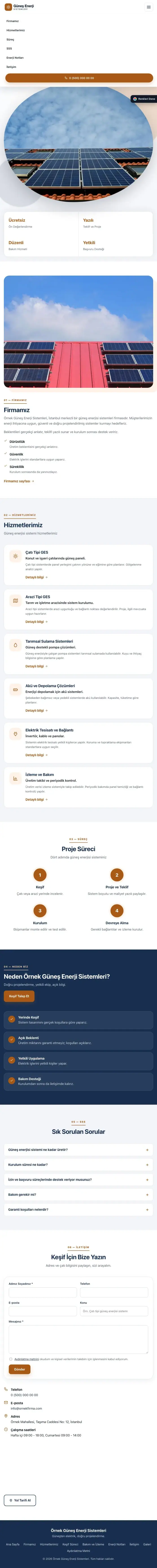 Tek Sayfa Mavi Turuncu – Enerji ve Güneş Web Sitesi tablet görünümü