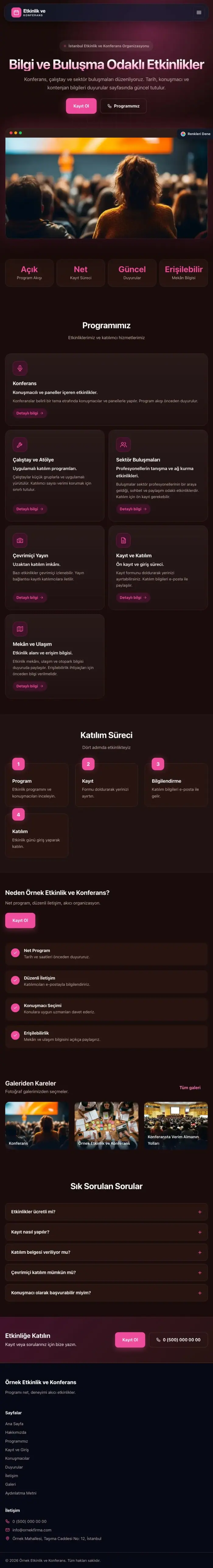 Koyu Modern Bordo Pembe – Etkinlik ve Konferans Web Sitesi tablet görünümü