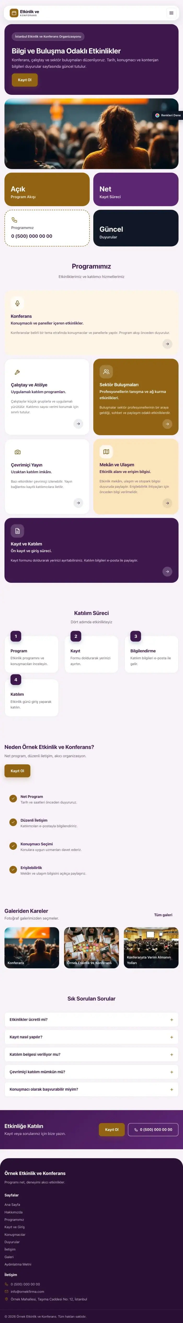 Mozaik Mor Turuncu – Etkinlik ve Konferans Web Sitesi tablet görünümü