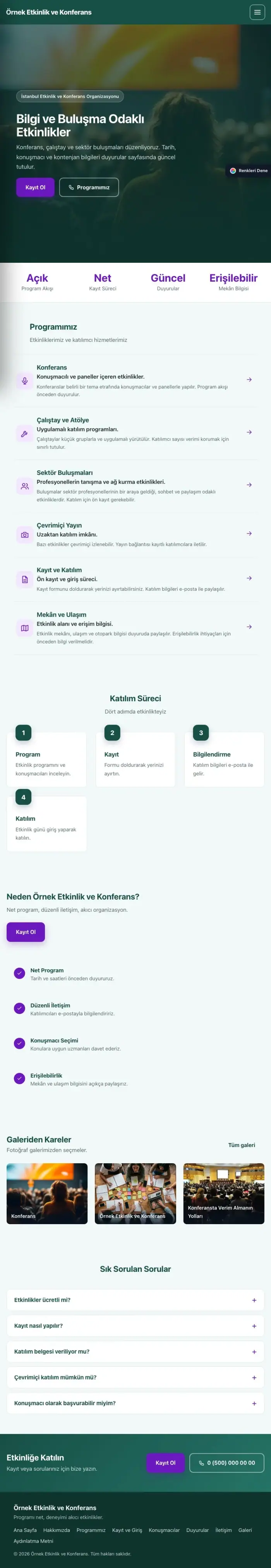 Sol Menü Petrol Mor – Etkinlik ve Konferans Web Sitesi tablet görünümü