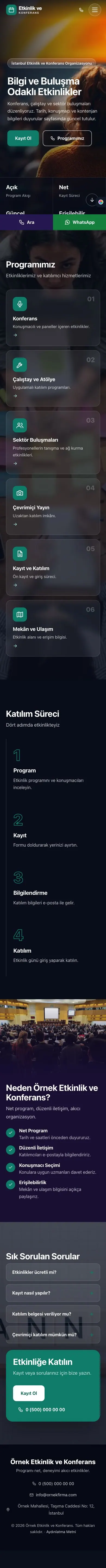 Tam Ekran Mor Turkuaz – Etkinlik ve Konferans Web Sitesi mobil görünümü