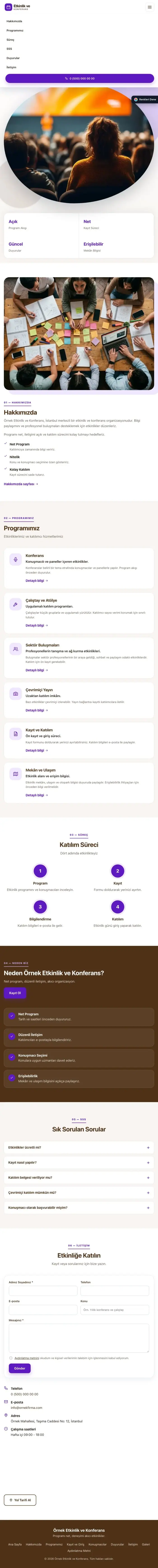 Tek Sayfa Kahve Mor – Etkinlik ve Konferans Web Sitesi tablet görünümü