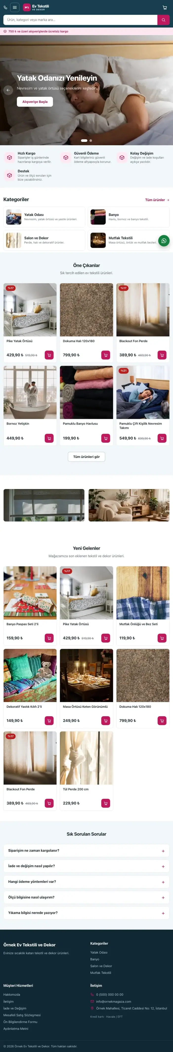 Market Mavi Pembe – Ev Tekstili ve Dekor Mağazası E-ticaret Sitesi tablet görünümü