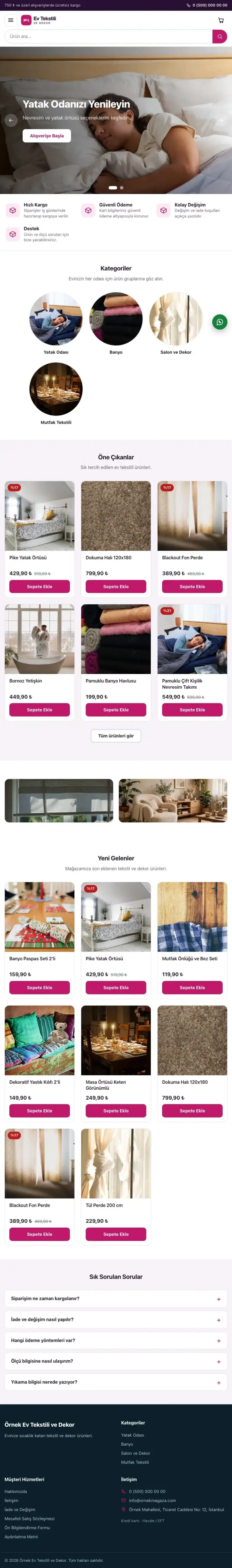 Vitrin Mor Pembe – Ev Tekstili ve Dekor Mağazası E-ticaret Sitesi tablet görünümü