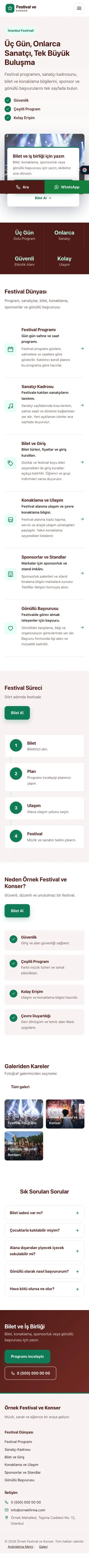 Bölünmüş Bordo Turkuaz – Festival ve Konser Web Sitesi mobil görünümü