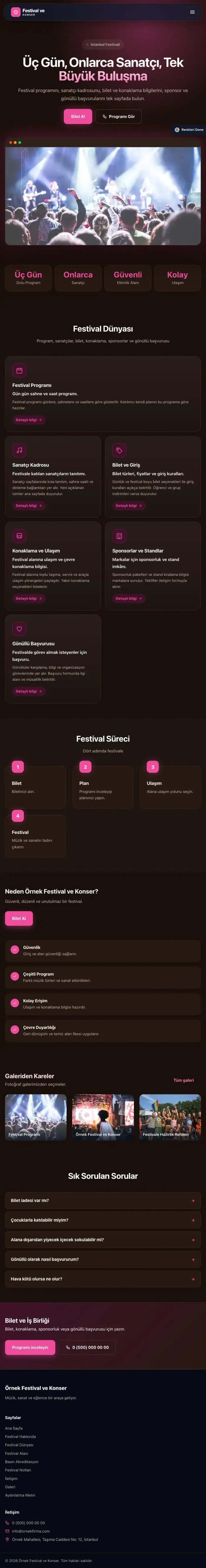 Koyu Modern Kahve Pembe – Festival ve Konser Web Sitesi tablet görünümü