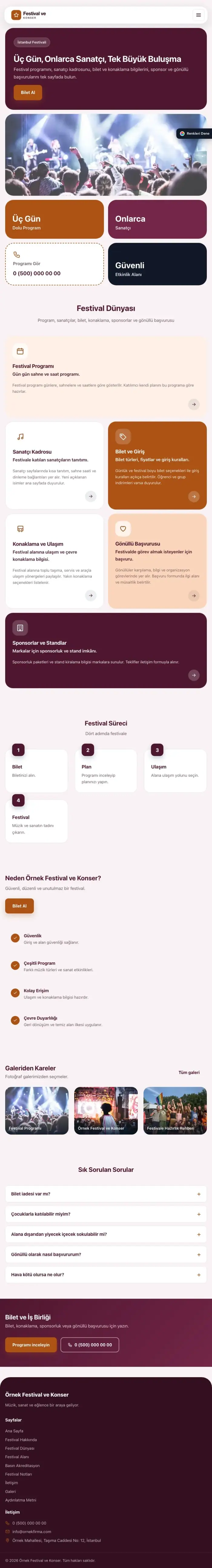 Mozaik Erik Turuncu – Festival ve Konser Web Sitesi tablet görünümü