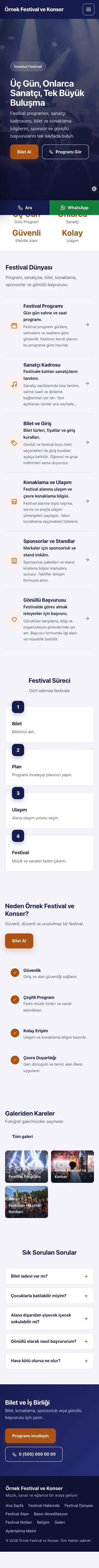 Sol Menü Lacivert Turuncu – Festival ve Konser Web Sitesi mobil görünümü