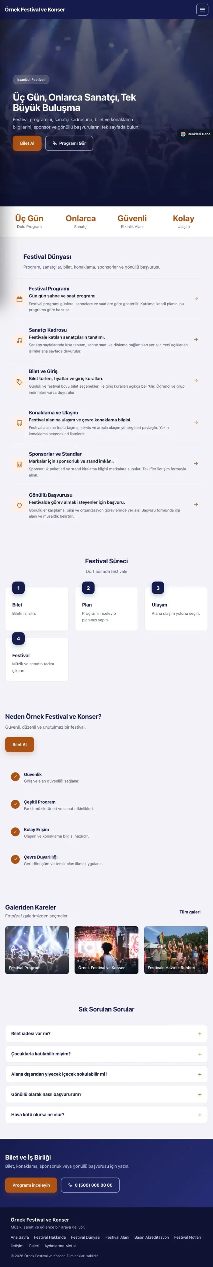 Sol Menü Lacivert Turuncu – Festival ve Konser Web Sitesi tablet görünümü