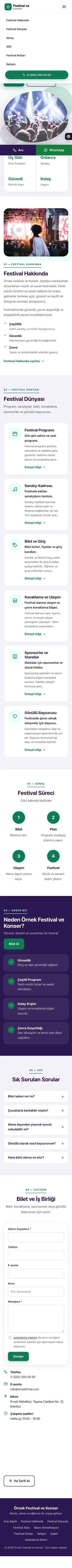 Tek Sayfa Mor Turkuaz – Festival ve Konser Web Sitesi mobil görünümü