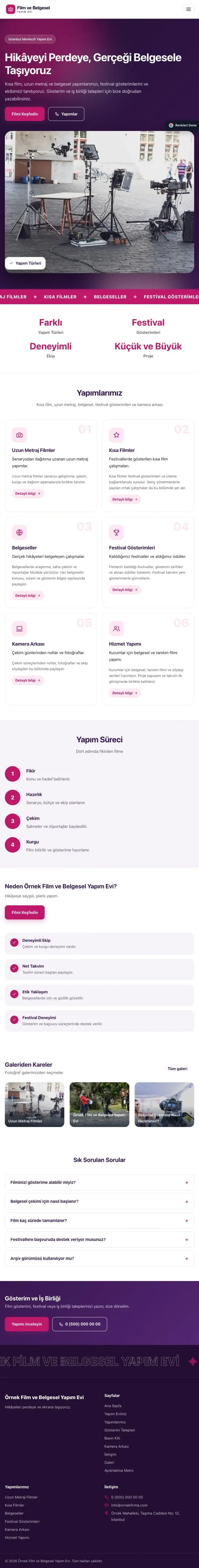 Hareketli Mor Pembe – Film ve Belgesel Tanıtımı Web Sitesi tablet görünümü