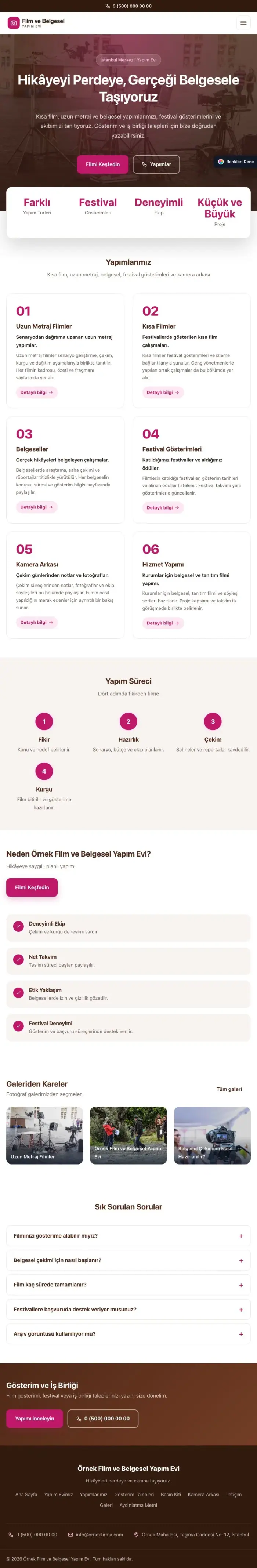 Merkez Kahve Pembe – Film ve Belgesel Tanıtımı Web Sitesi tablet görünümü