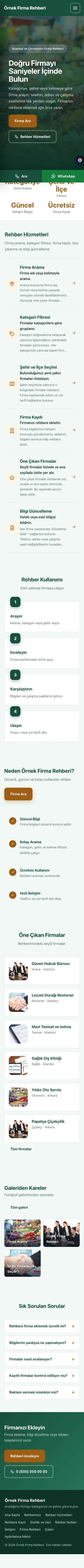 Sol Menü Petrol Turuncu – Firma Rehberi Web Sitesi mobil görünümü