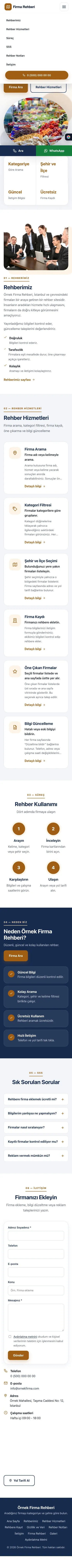 Tek Sayfa Mavi Turuncu – Firma Rehberi Web Sitesi mobil görünümü