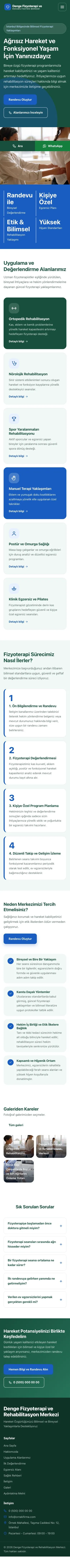 Blok Petrol Mavi – Fizyoterapi Web Sitesi mobil görünümü