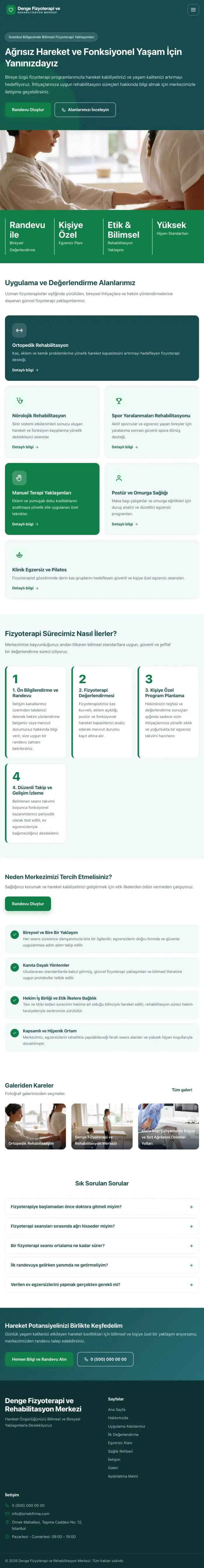 Blok Petrol Yeşil – Fizyoterapi Web Sitesi tablet görünümü